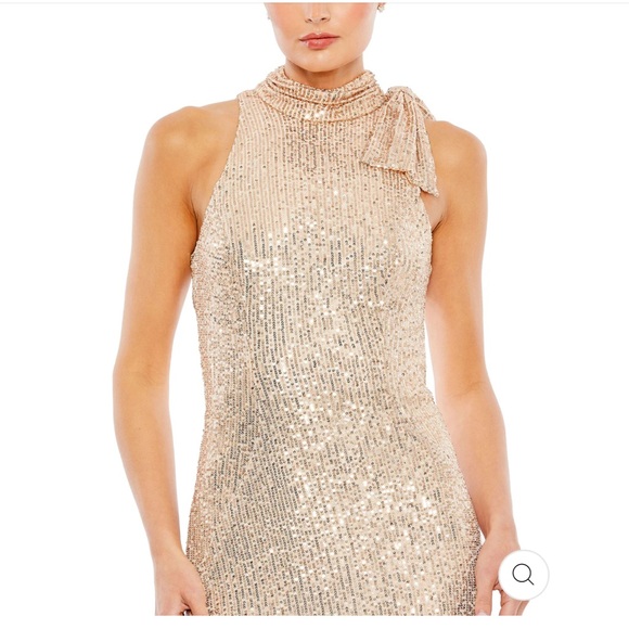 NWT Ieena for MacDuggal #11280 Sequined Soft Tie Halter Neck Column Gown Size 12 - Picture 2 of 10